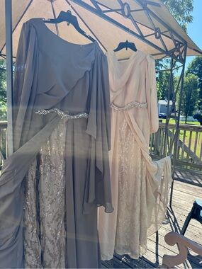 Elegant Women's Beaded Chiffon Wedding Dress - Pink / Gray mother of the bride